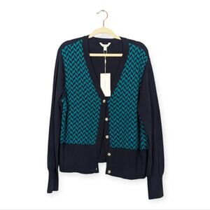 NWT Lady Hagen Dark Navy/Green Herringbone Cardigan Sweater Size XXL